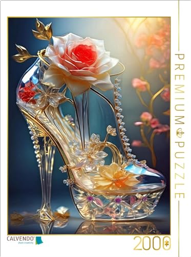 CALVENDO Puzzle Gläserner Pumps mit ausgefallenem Absatz, Rosen und Verzierungen | 2000 Teile Lege-Größe 67 x 90 cm Foto-Puzzle für glückliche Stunden von CALVENDO