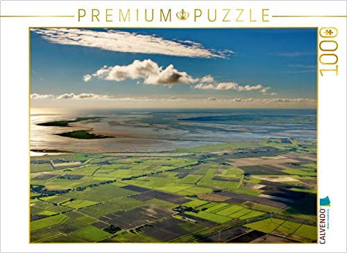 CALVENDO Puzzle Halligen Langeneß (hinten Links) und Oland sowie der Damm der Halligbahn nach Dagebüll 1000 Teile Puzzle quer | 1000 Teile Lege-Größe 64 x 48 cm Foto-Puzzle für glückliche Stunden von CALVENDO