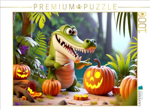 CALVENDO Puzzle Halloween im Dschungel: Krokodils-Kürbisschnitzerei | 1000 Teile Lege-Größe 64 x 48 cm Foto-Puzzle für glückliche Stunden von CALVENDO