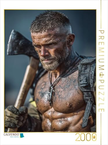 CALVENDO Puzzle Heißer Feuerwehrmann mit Axt und nacktem Oberkörper | 2000 Teile Lege-Größe 67 x 90 cm Foto-Puzzle für glückliche Stunden von CALVENDO