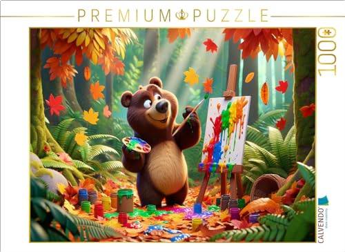 CALVENDO Puzzle Herbstliche Malerei im Dschungel: Der künstlerische Braunbär | 1000 Teile Lege-Größe 64 x 48 cm Foto-Puzzle für glückliche Stunden von CALVENDO
