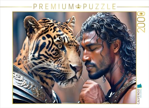 CALVENDO Puzzle Heroischer Krieger mit mächtigem Jaguar | 2000 Teile Lege-Größe 90 x 67 cm Foto-Puzzle für glückliche Stunden von CALVENDO