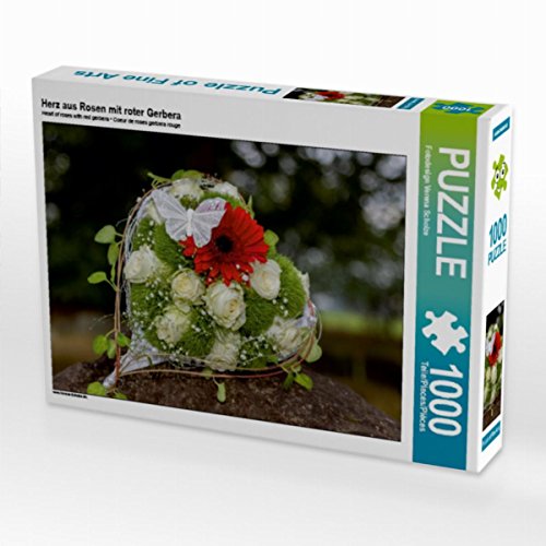 CALVENDO Puzzle Herz aus Rosen mit roter Gerbera 1000 Teile Lege-Größe 64 x 48 cm Foto-Puzzle Bild von Fotodesign Verena Scholze von CALVENDO