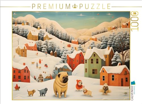 CALVENDO Puzzle Hunde Spielen in Einer Winterlandschaft lustig im Schnee | 1000 Teile Lege-Größe 64 x 48 cm Foto-Puzzle für glückliche Stunden von CALVENDO