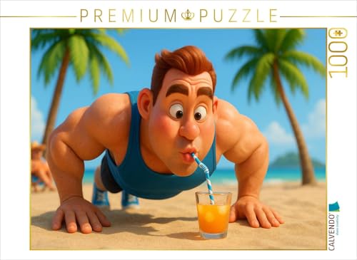 CALVENDO Puzzle Jeder Liegestütz eine kleine Belohnung - Bodybuilder am Strand | 1000 Teile Lege-Größe 64 x 48 cm Foto-Puzzle für glückliche Stunden von CALVENDO