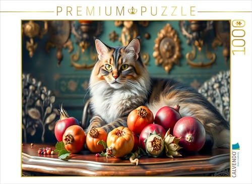 CALVENDO Puzzle Katze auf Gründerzeit-Tisch mit reifem Obst | 1000 Teile Lege-Größe 64 x 48 cm Foto-Puzzle für glückliche Stunden von CALVENDO