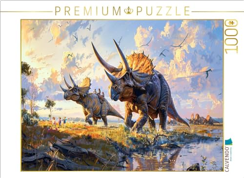 CALVENDO Puzzle Kinder Spielen mit Triceratops Dinosauriern | 1000 Teile Lege-Größe 64 x 48 cm Foto-Puzzle für glückliche Stunden von CALVENDO