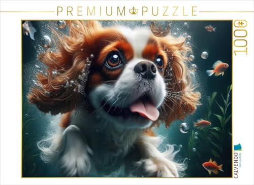 CALVENDO Puzzle King Charles Cavalier Spaniel taucht begeistert unter Wasser | Lege-Größe cm Foto-Puzzle für glückliche Stunden von CALVENDO