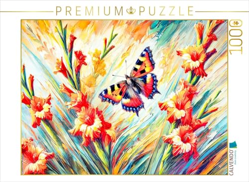 CALVENDO Puzzle Kleiner Fuchs an Gladiolen in Ölmalerei | 1000 Teile Lege-Größe 64 x 48 cm Foto-Puzzle für glückliche Stunden von CALVENDO
