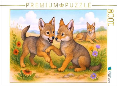 CALVENDO Puzzle Kojoten Jungtiere beim Spielen | 1000 Teile Lege-Größe 64 x 48 cm Foto-Puzzle für glückliche Stunden von CALVENDO