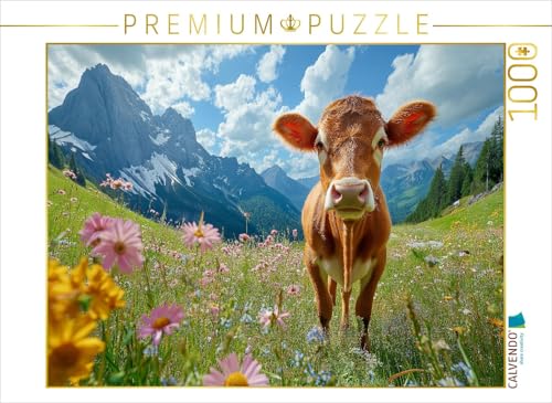 CALVENDO Puzzle Kuh auf blühender Almwiese im Allgäu | 1000 Teile Lege-Größe 64 x 48 cm Foto-Puzzle für glückliche Stunden von CALVENDO