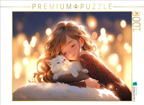 CALVENDO Puzzle Manga Illustration - Mädchen und Katze | 1000 Teile Lege-Größe 64 x 48 cm Foto-Puzzle für glückliche Stunden von CALVENDO