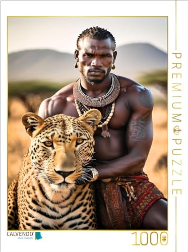 CALVENDO Puzzle Massai mit sanftem Leoparden | Lege-Größe cm Foto-Puzzle für glückliche Stunden von CALVENDO