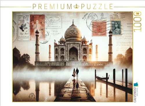 CALVENDO Puzzle Morgendämmerung am Taj Mahal: Eine KI-kreiertes Porträt der Liebe | 1000 Teile Lege-Größe 64 x 48 cm Foto-Puzzle für glückliche Stunden von CALVENDO
