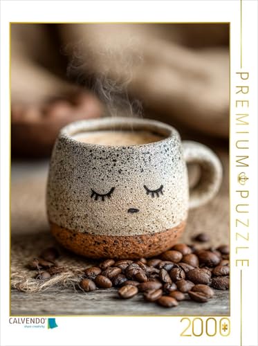 CALVENDO Puzzle Müder Kaffee mit Schlafaugen - Sanftes Morgenmotiv für Kaffeefans | 2000 Teile Lege-Größe 67 x 90 cm Foto-Puzzle für glückliche Stunden von CALVENDO