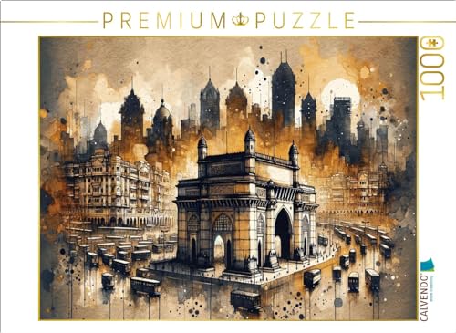 CALVENDO Puzzle Mumbais Gateway in sepiafarbenen Aquarellschattierungen durch KI erschaffen | 1000 Teile Lege-Größe 64 x 48 cm Foto-Puzzle für glückliche Stunden von CALVENDO