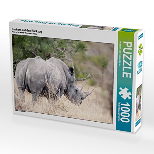 CALVENDO Puzzle Nashorn auf den Rückzug 1000 Teile Puzzle quer | 1000 Teile Lege-Größe 64 x 48 cm Foto-Puzzle für glückliche Stunden von CALVENDO