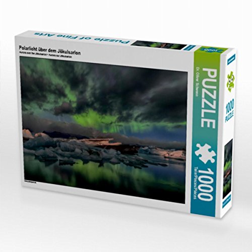 CALVENDO Puzzle Polarlicht über dem Jökulsarlon 1000 Teile Lege-Größe 64 x 48 cm Foto-Puzzle Bild von Oliver Schwenn von CALVENDO