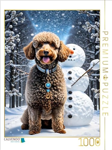 CALVENDO Puzzle Pudelwinter - Pudel vor einem Schneemann | Lege-Größe cm Foto-Puzzle für glückliche Stunden von CALVENDO