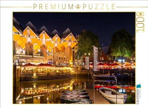 CALVENDO Puzzle Rotterdam Alter Hafen und Kubushäuser bei Nacht | 1000 Teile Lege-Größe 64 x 48 cm Foto-Puzzle für glückliche Stunden von CALVENDO