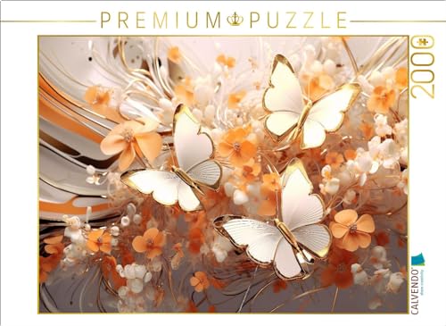 CALVENDO Puzzle Schmetterlinge auf edlen Blüten in Orange und Gold | 2000 Teile Lege-Größe 90 x 67 cm Foto-Puzzle für glückliche Stunden von CALVENDO