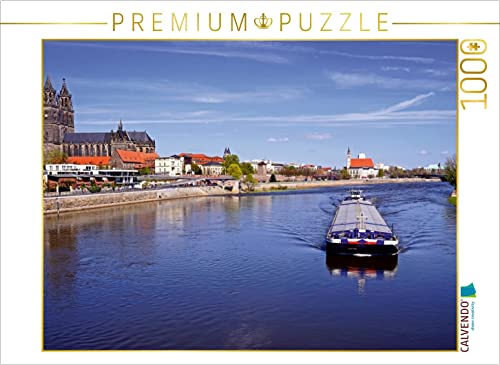 CALVENDO Puzzle Schubeinheit auf der Elbe in Magdeburg 1000 Teile Puzzle quer | 1000 Teile Lege-Größe 64 x 48 cm Foto-Puzzle für glückliche Stunden von CALVENDO