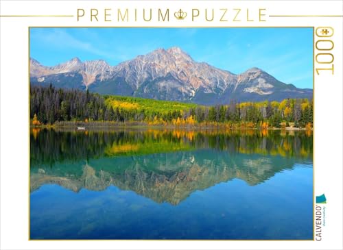 CALVENDO Puzzle Spiegel der Berge – Pyramid Lake im Jasper Nationalpark | 1000 Teile Lege-Größe 64 x 48 cm Foto-Puzzle für glückliche Stunden von CALVENDO