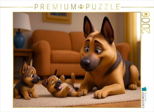 CALVENDO Puzzle Stolze Schäferhund Mutter mit Welpen | 2000 Teile Lege-Größe 90 x 67 cm Foto-Puzzle für glückliche Stunden von CALVENDO