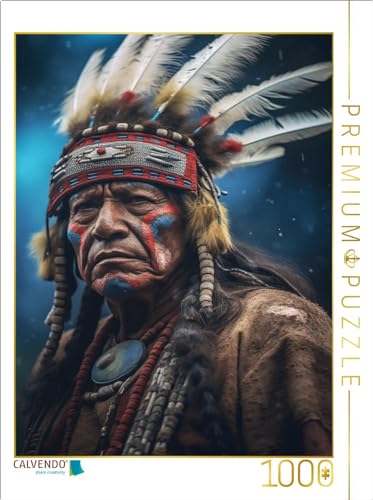 CALVENDO Puzzle Stolzer Blick: EIN Häuptling und Sein majestätischer Kopfschmuck | 1000 Teile Lege-Größe 64 x 48 cm Foto-Puzzle für glückliche Stunden von CALVENDO