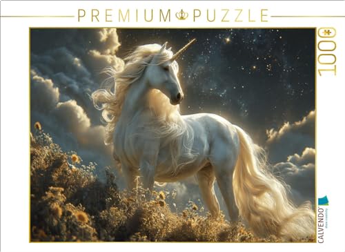 CALVENDO Puzzle Stolzer Himmelswächter: Das imposante Einhorn auf der Sternenwiese | 1000 Teile Lege-Größe 64 x 48 cm Foto-Puzzle für glückliche Stunden von CALVENDO
