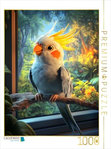 CALVENDO Puzzle Tanz aufm AST - Nymphensittich vor Fernseher | 1000 Teile Lege-Größe 48 x 64 cm Foto-Puzzle für glückliche Stunden von CALVENDO