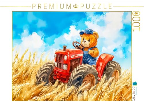 CALVENDO Puzzle Teddy fährt Traktor im Weizenfeld | 1000 Teile Lege-Größe 64 x 48 cm Foto-Puzzle für glückliche Stunden von CALVENDO