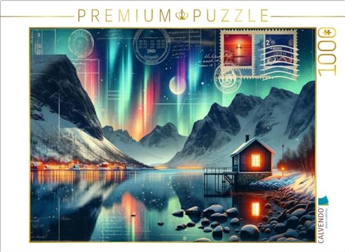 CALVENDO Puzzle Winterwunderland unter dem Nordlicht: Eine AI-geschaffene Idylle | 1000 Teile Lege-Größe 64 x 48 cm Foto-Puzzle für glückliche Stunden von CALVENDO