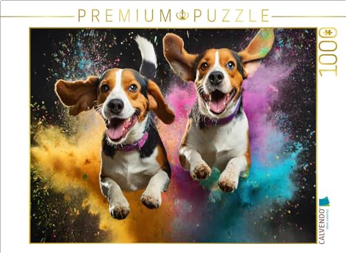 CALVENDO Puzzle Zwei Beagle springen in Einer bunten Holi Pulver Farbwolke | 1000 Teile Lege-Größe 64 x 48 cm Foto-Puzzle für glückliche Stunden CALVENDO Puzzle Zwei Beagle springen in Einer bunten Holi Pulver Farbwolke | 1000 Teile Lege-Größe 64 x 48 cm Foto-Puzzle für glückliche Stunden von CALVENDO