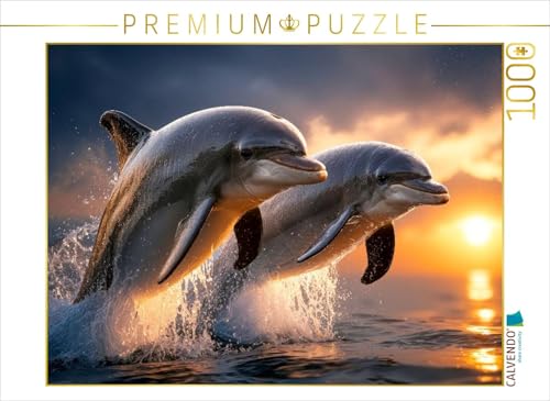 CALVENDO Puzzle Zwei Delfine im Sonnenuntergang | 1000 Teile Lege-Größe 64 x 48 cm Foto-Puzzle für glückliche Stunden von CALVENDO