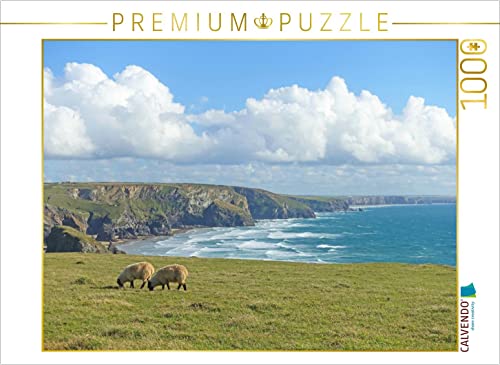 CALVENDO Puzzle Zwei grasende Schafe vor Einer dramatischer Küstenkulisse 1000 Teile Puzzle quer | 1000 Teile Lege-Größe 64 x 48 cm Foto-Puzzle für glückliche Stunden von CALVENDO