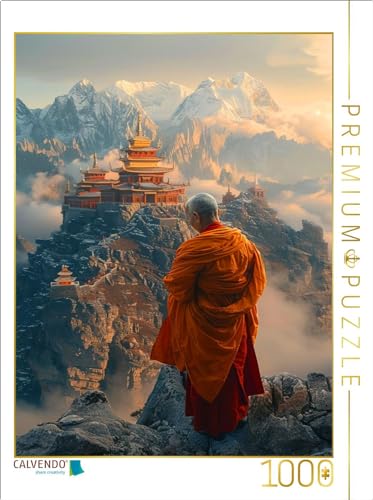 CALVENDO Puzzle buddhistischer Mönch in den Bergen | 1000 Teile Lege-Größe 64 x 48 cm Foto-Puzzle für glückliche Stunden von CALVENDO