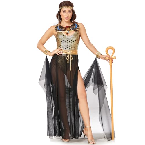 CAMDOM Ägyptische Göttin Kostüm Erwachsene Damen Halloween Kleid Schwarz Gold Königin Kleopatra Kostüm CAMDOM Ägyptische Göttin Kostüm Erwachsene Damen Halloween Kleid Schwarz Gold Königin Kleopatra Kostüm von CAMDOM