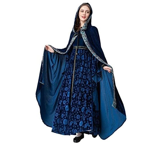 CAMDOM Damen Blau Gothic Hexe Vampir Kleid mit Umhang Hallwoeen Cosplay Dressup Kostüm Outfit Set von CAMDOM