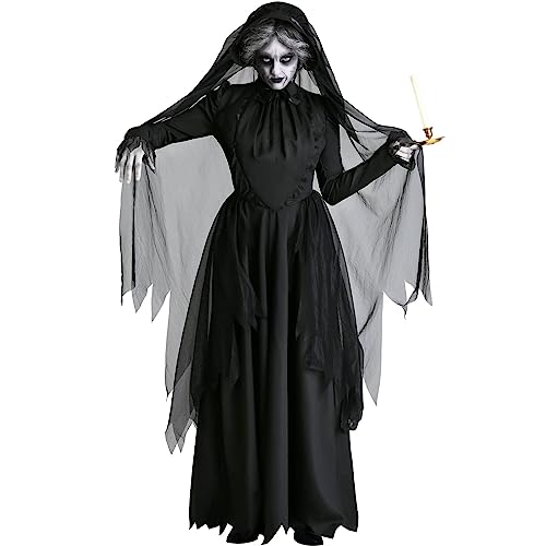 CAMDOM Damen Kleid Halloween Cosplay Kostüm Vampir Geist Braut Hexe und Zombie Erwachsene Robe Kleid… von CAMDOM
