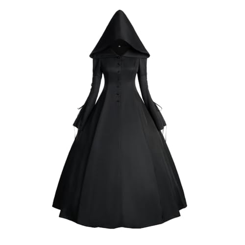 CAMDOM Gothic Kapuzenkleid Viktorianisches Halloween-Kostüm Mittelalter Renaissance Langarm Schwarz Hexenkleid CAMDOM Gothic Kapuzenkleid Viktorianisches Halloween-Kostüm Mittelalter Renaissance Langarm Schwarz Hexenkleid von CAMDOM