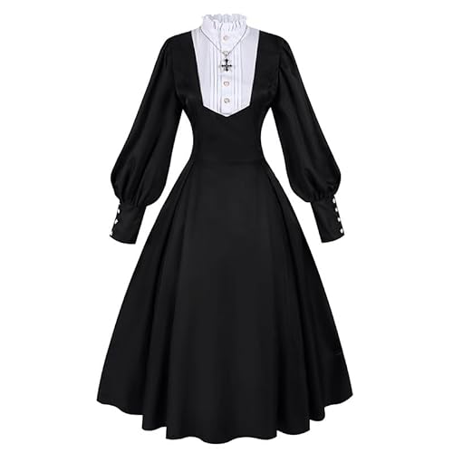 CAMDOM Halloween Nonne Kostüm Set Schwarz Weiß Kreuz Nonne Cosplay Uniform Lolita Kleid, Schwarz Weiß, X-Large von CAMDOM