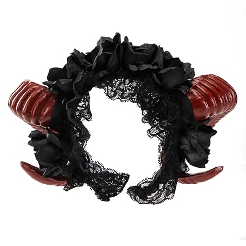 CAMDOM Halloween Teufelshörner Kopfschmuck, schwarzes Schafhorn, Cosplay-Zubehör von CAMDOM
