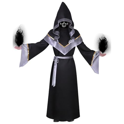 CAMDOM Herren Halloween Samt Todesumhang Robe Mittelalter Zauberer Zauberer Cosplay Kostüm von CAMDOM