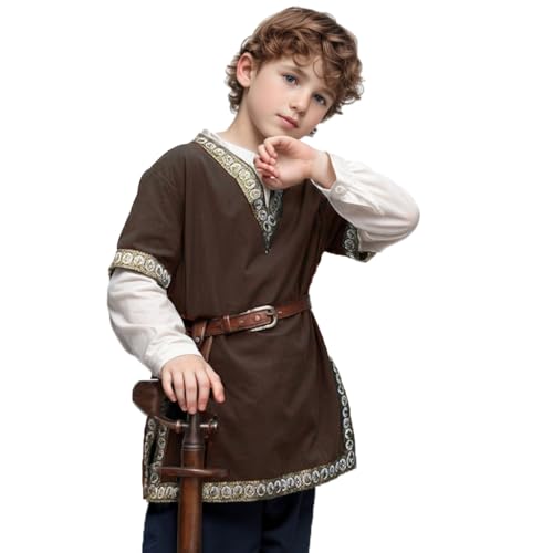 CAMDOM Jungen Renaissance Wikinger Pirat V Ausschnitt Shirt Mittelalter Ritter Kostüm Tops CAMDOM Jungen Renaissance Wikinger Pirat V Ausschnitt Shirt Mittelalter Ritter Kostüm Tops von CAMDOM