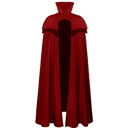 CAMDOM Mittelalter Vampir Jacquard Umhang Erwachsene Kostüm volle Länge Stehkragen Halloween Cosplay Umhang Umhang, Rot/Ausflug, einfarbig (Getaway Solids), Einheitsgröße von CAMDOM