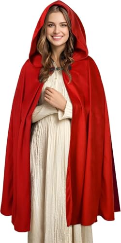 CAMDOM Mittelalterlicher Kapuzenumhang Halloween Cosplay Zauberer Hexe Umhang Kostüm Winter Übergröße Dicker Mantel Rot CAMDOM Mittelalterlicher Kapuzenumhang Halloween Cosplay Zauberer Hexe Umhang Kostüm Winter Übergröße Dicker Mantel Rot von CAMDOM