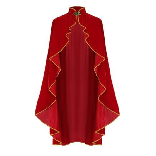 CAMDOM Mittelalterlicher Umhang für Damen, Stehkragen, Samt, goldfarbener Rand, Umhang, Halloween, Cosplay-Kostüme von CAMDOM