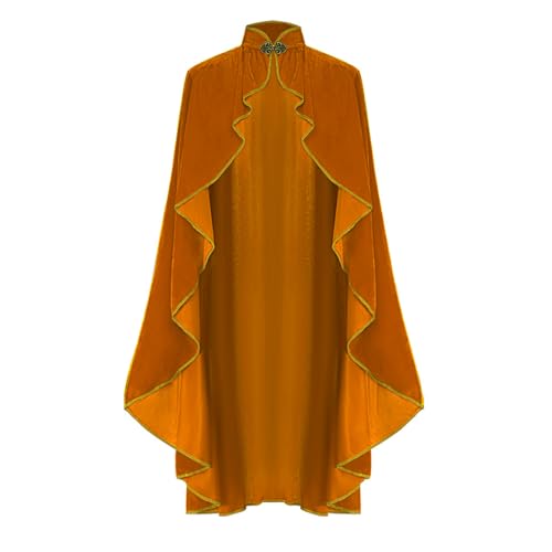 CAMDOM Mittelalterlicher Umhang für Damen, Stehkragen, Samt, goldfarbener Rand, Umhang, Halloween, Cosplay-Kostüme von CAMDOM