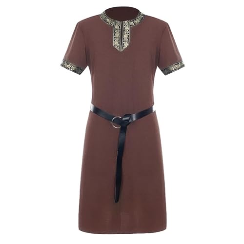 CAMDOM Mittelalterliches Renaissance-Ritter-Tunika-Kostüm, schwarz mit goldfarbenem Rand, kurzärmelig, LARP-Krieger-Kleid mit Gürtel CAMDOM Mittelalterliches Renaissance-Ritter-Tunika-Kostüm, schwarz mit goldfarbenem Rand, kurzärmelig, LARP-Krieger-Kleid mit Gürtel von CAMDOM
